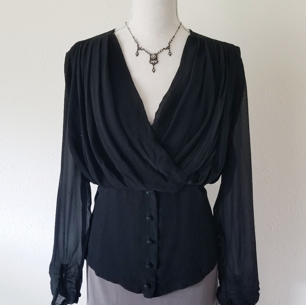 Lafayette 148 100% Silk Pleated Wrap Front Blouse